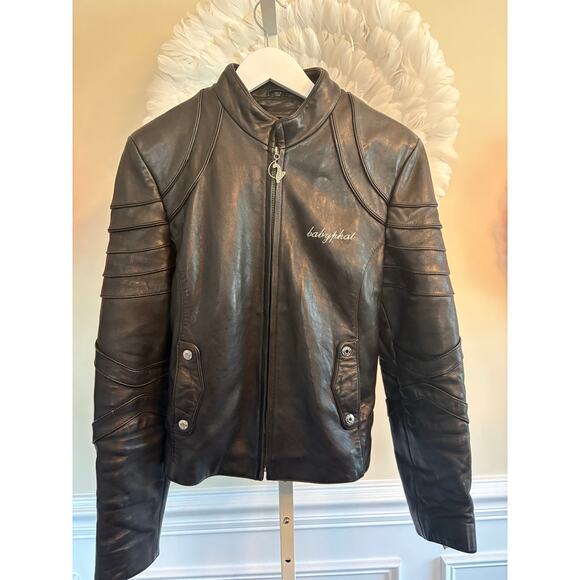 RARE VINTAGE BABY PHAT BLACK LEATHER W/REMOVEABLE FUR LINING MOTO JACKET SIZE M - Picture 1 of 8